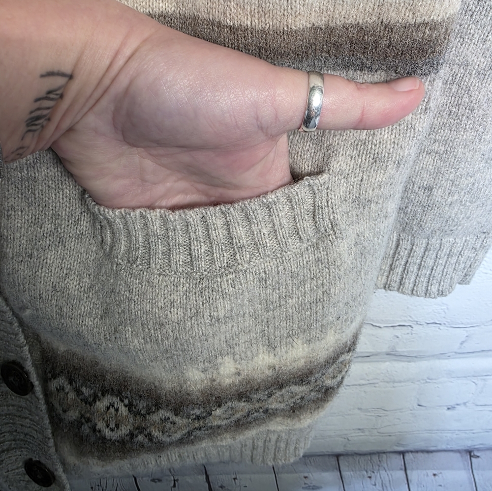 Gap/ Gray Patterned Lambs Wool Cardigan Sweater - image 3